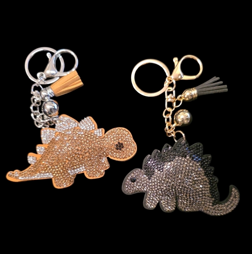Sparkling Dinosaur Rhinestone Bag Charm - Keychain Set